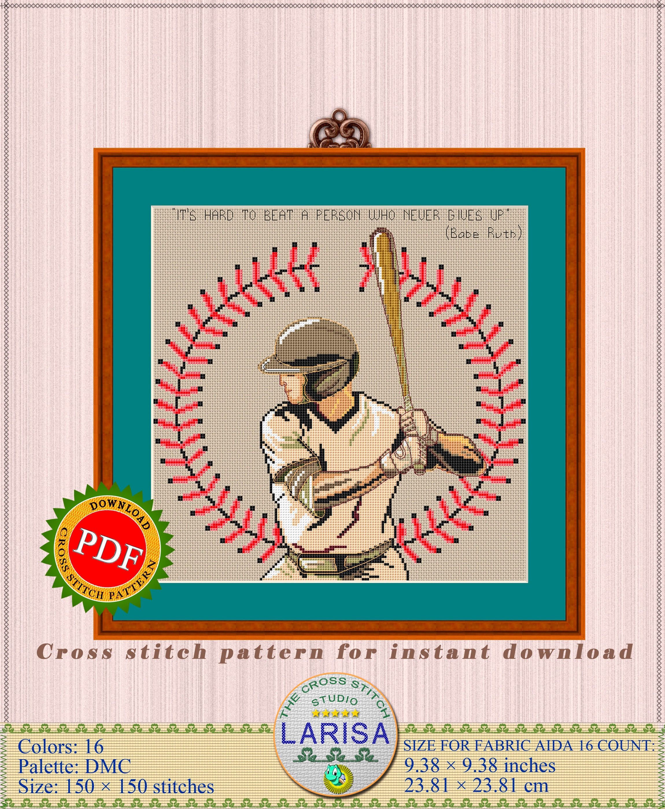 Baseball Cross Stitch Pattern Baseball Player Batter Etsy