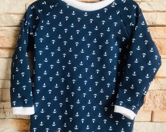 Losse trui shirt met anker vrouw korte rode oversized trui Losse trui shirt met anker vrouw korte rode oversized trui