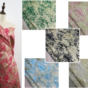 Lake Blue / Rose Red / Gold / Metal Yarn Artistic Paint Embossed Brocade Fabric Jacquard Garments Curtain Fabric 142cm wide  by Yard