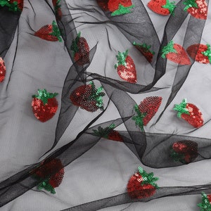 Lovely Strawberry Net Fabric Sequins Embroidery Lace Tulle for Dress Making Sold By The Yard (91cm)