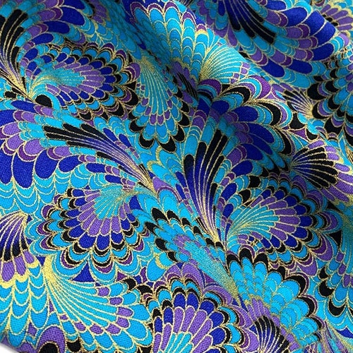 Japanese Fabric 100% Cotton Fabric Peacock Feathers Printed - Etsy