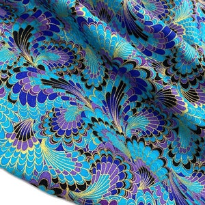 Japanese Fabric 100% Cotton Fabric Peacock Feathers Printed bronzing Fabric Patchwork Sewing Material Diy Clothing BY YARD