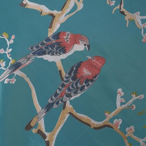 Green Jacquard fabric with birds in for pillow case making chair cover upholstery 58 inch wide - sold by the yard