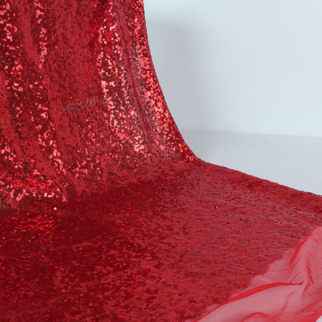 Red Sparkly Sequin Fabric Embroidery Shinny Wedding Decoration Dress 50
