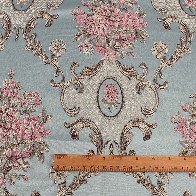 Tissu d'ameublement brocart floral classique, 1 mètre, tissu damassé jacquard, vêtements épais, rideau de 145 cm de large image 2