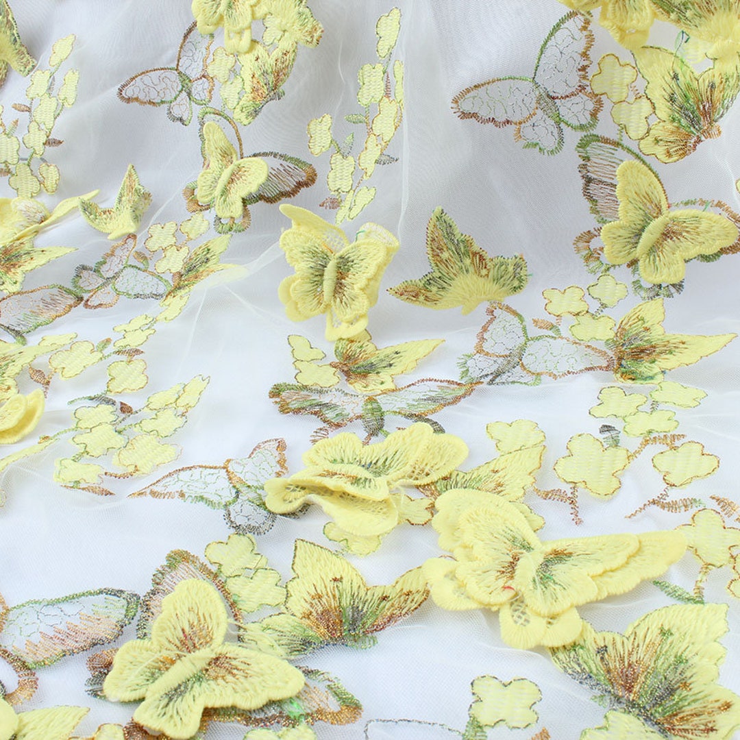 YELLOW Butterfly Appliqued Embroidered Lace Fabric Wedding - Etsy