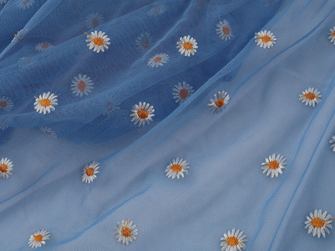 Blue Small Daisy Mesh Fabric Flowers Embroidered Netting - Etsy