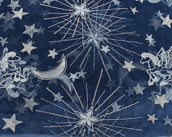 Stars Pegasus Embroidery net mesh fabric Dance Costume wedding dress making sold by yard (91cm)