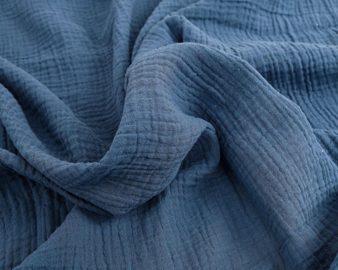 Navy Blue 2-layered Crinkle Cotton Gauze Muslin Fabric 135cm