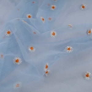 Small Daisy Mesh Fabric Flowers Embroidered Netting Cloth for - Etsy