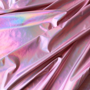 Pink - 2 way stretch holographic spandex fabric Iridescent color Dancewear Legging Apparel making 150cm wide- sold by yard