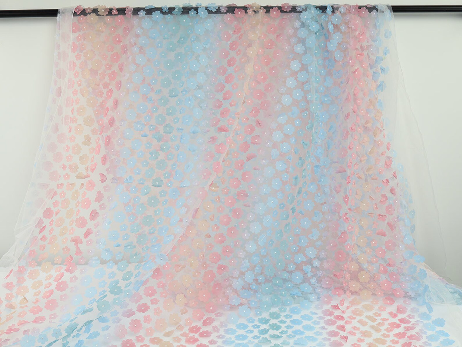 Gradient Flowers Appliqued Lace Fabric Wedding Clothing Dress Making ...