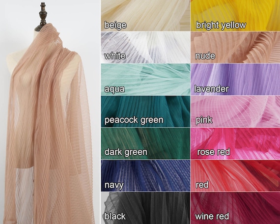 Small crinkles pleated mesh fabric sheer soft net for tulle skirts making - 62 inch wide - sold by the unfolded length