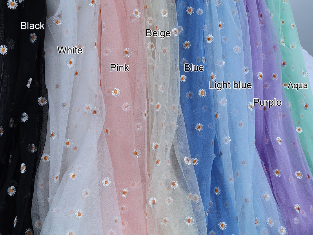 Small Daisy Mesh Fabric Flowers Embroidered Netting Cloth for Clothing ...