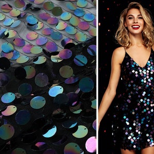 18mm sequins Iridescent Fabric Multicolor For Clothes Party Christmas Decoration Wide by the Yard