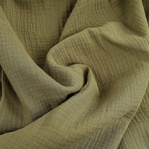 Olive Green 2-Layered Crinkle Cotton Gauze Muslin Fabric 135cm Wide Sold By The Meter