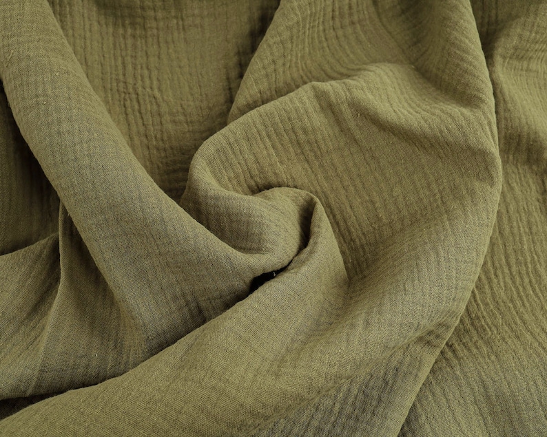 Olive Green 2layered Crinkle Cotton Gauze Muslin Fabric 135cm Etsy