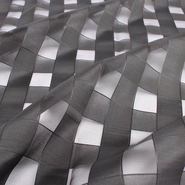 Large plaids Checkered organza fabric for dress making white black 145cm wide by yard