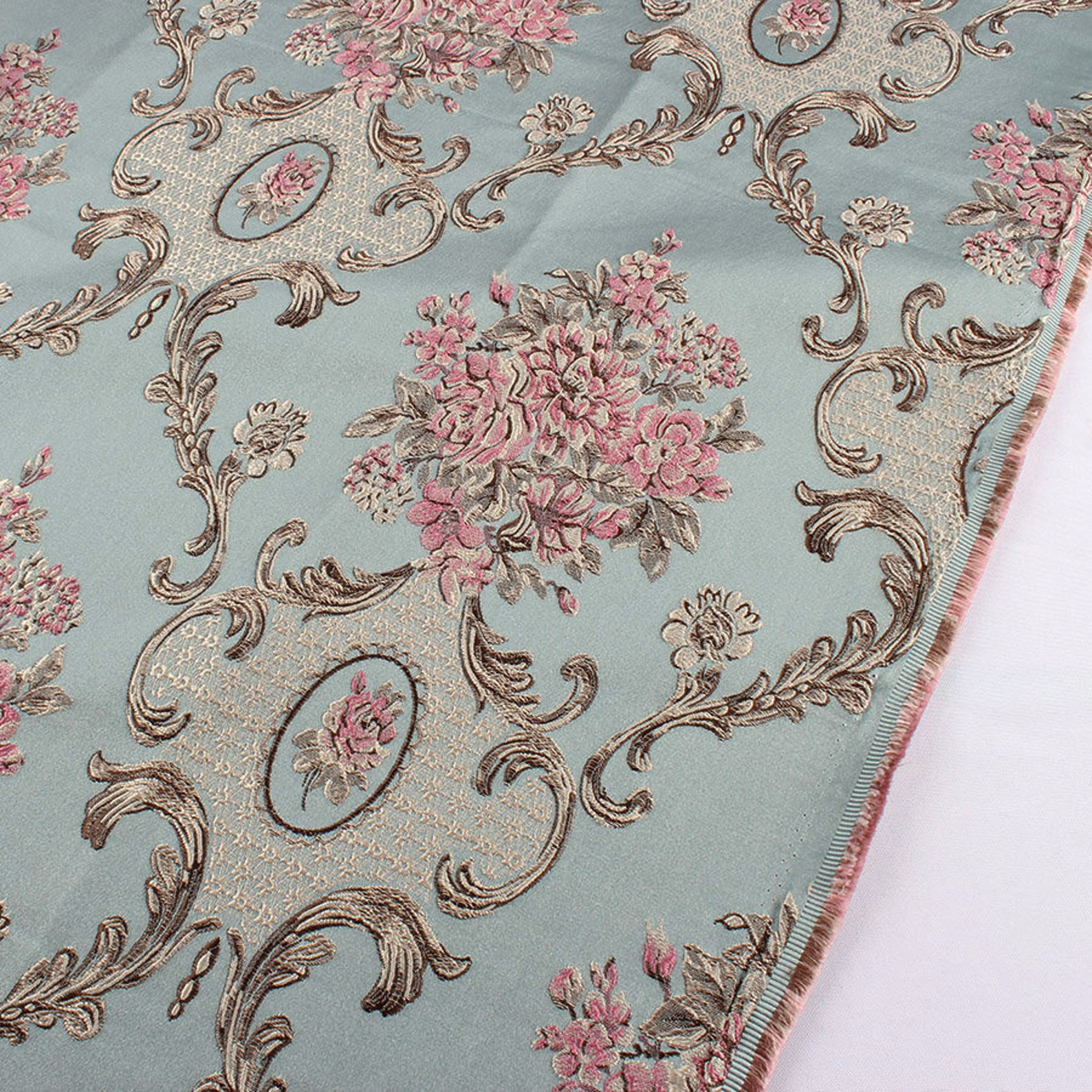 1 Yard Classic Flower Brocade Upholstery Fabric Damask Etsy