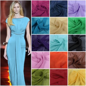 May include: A collage of 16 fabric swatches in various colors, including purple, blue, beige, green, pink, orange, brown, and yellow. The fabric is sheer and has a slightly crinkled texture.