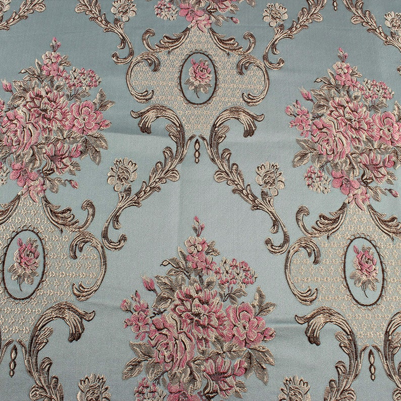 Tissu d'ameublement brocart floral classique, 1 mètre, tissu damassé jacquard, vêtements épais, rideau de 145 cm de large image 1