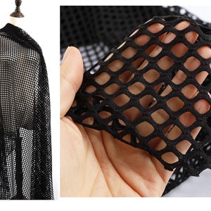 BLACK WHITE 0.5 inch Diamond Holes Mesh Fishnet Fabric Small Stretch Openwork DIY Cloth making 165cm wide - sold by the yard (91cm long)