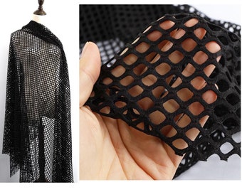 ZWART WIT 0,5 inch diamantgaten mesh visnetstof kleine stretch opengewerkte doe-het-zelfdoeken maken 165 cm breed - verkocht op maat gesneden (91 cm lang)