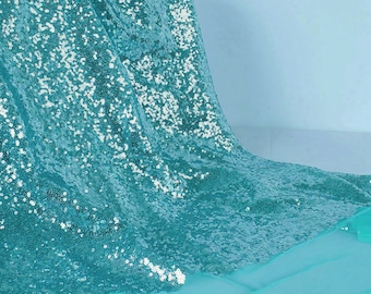 アクアグリーンのキラキラ輝くスパンコール生地刺繍入り光沢のあるウェディングデコレーションドレス 50インチ幅 他の色もございます