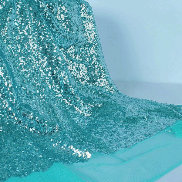 Aqua Green Sparkly Sequin Fabric Embroidery Shinny Wedding Decoration Dress 50" Wide Other colors available