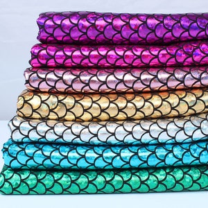 Sparkly Hologram Spandex Mermaid Printed Swimsuit Fish Scale Fabric Stretch fabric Dancer Swimwear - 60&quot; Wide by the Yard