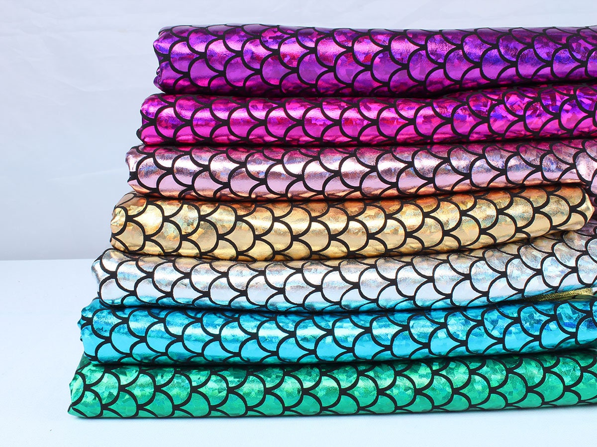 Sparkly Hologram Spandex Mermaid Printed Swimsuit Fish Scale Fabric S…