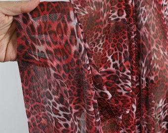 Red Leopard spandex Mesh Fabric 4 Way Stretchy Stockings Knit Net sold BY YARD