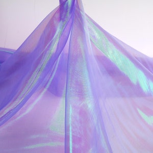 Purple -  Holographic Shiny Iridescent color shimmer voile organza fabric for dress making 60 inch - sold by the yard