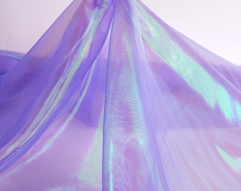 Purple -  Holographic Shiny Iridescent color shimmer voile organza fabric for dress making 60 inch - sold by the yard