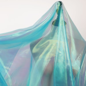 Cyan blue -  Holographic Shiny Iridescent color shimmer voile organza fabric for dress making 60 inch - sold by the yard