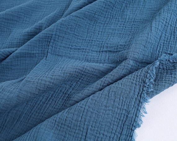 デパート 送料無料 Navy 135cm Fabric Muslin Gauze Cotton Crinkle 2-layered Blue トップス