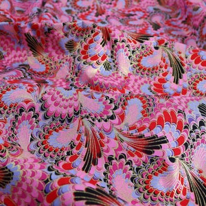 Red Peacock Feathers bronzing Cotton Fabric Sewing Material Diy Clothing BY THE YARD