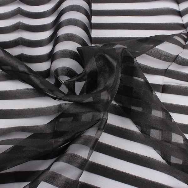 1 Yard Organza textiel stof grote strepen patroon voor jurk maken 145cm breed wit / zwart