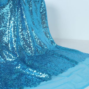 Teal blue Glitz Sequin Fabric Embroidery Shinny Wedding Decoration Dress 50" Wide Other colors available