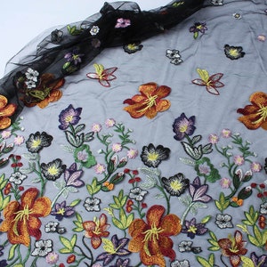 Schwere Stickerei Blume Schwarz Netz Spitze Stoff Hochzeitskleid Mode Bekleidung Machen Verkauft Massenware