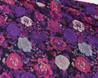 Tissu jacquard floral en relief brocart plante violette pour la confection de robes 56 pouces de large - vendu par cour