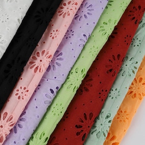 Bright color Embroidery Eyelet Fabric - dyed Cotton Lace - hollowed out cloth - 50 inch wide - sold by the yard