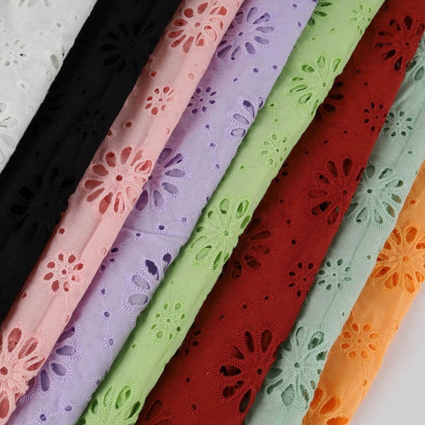 Bright color Embroidery Eyelet Fabric - dyed Cotton Lace - hollowed out cloth - 50 inch wide - sold by the yard