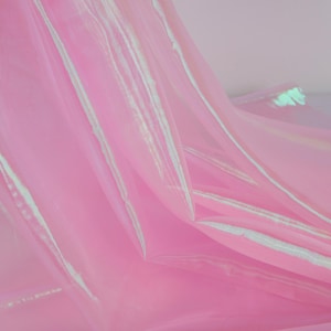 PINK-  Holographic Shiny Iridescent color shimmer voile organza fabric for dress making 60 inch - sold by the yard
