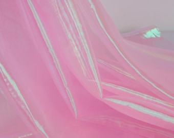 PINK-  Holographic Shiny Iridescent color shimmer voile organza fabric for dress making 60 inch - sold by the yard