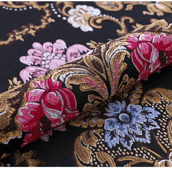 Black Classic flower Damask Jacquard  Fabric Embossed Flower Garments Sofa Curtain Upholstery Fabric 58 inch wide by yard