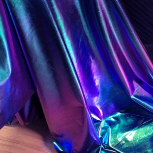 Tissu spandex bleu irisé/vert/violet extensible pour costume de cosplay de scène bricolage 150 cm de large vendu par mètre