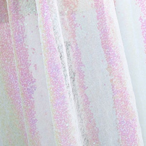 White Pink iridescent Sequin Fabric Sparkly 3mm sequins Fabric by the yard