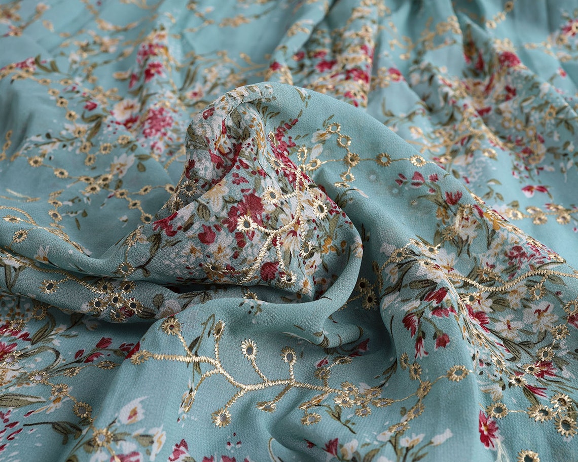 Eyelet Embroidery Chiffon Fabric Floral Printing Dress Making - Etsy