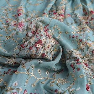 Eyelet Embroidery Chiffon Fabric Floral Printing Dress Making 150cm Wide, Sold By The Yard